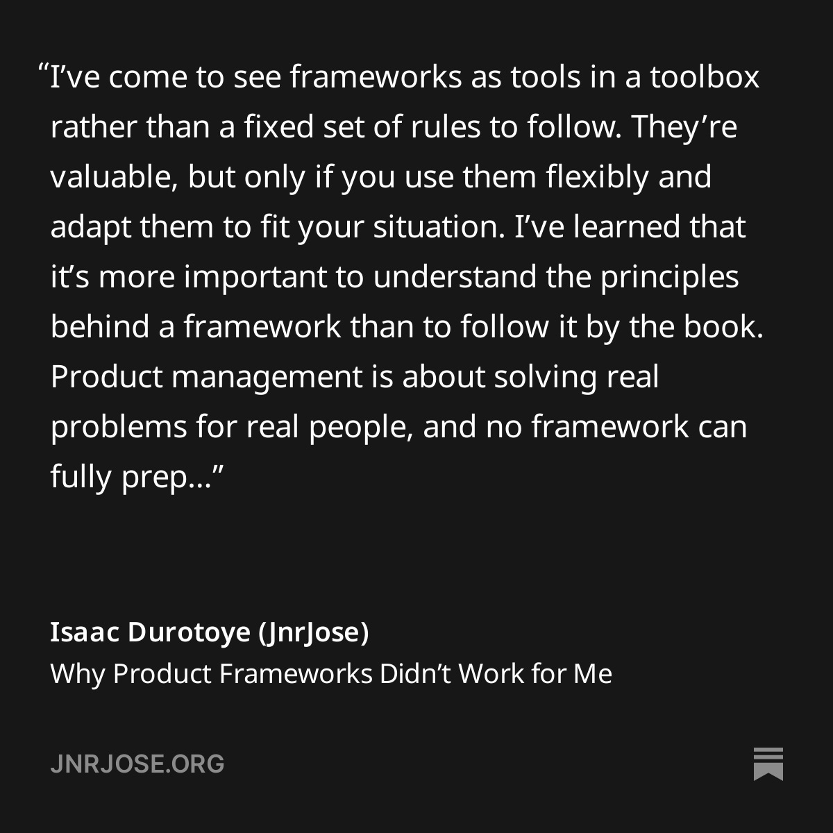 jnrjose's tweet photo. Why Product Frameworks Didn’t Work for Me https://t.co/1CDdP7GOIu https://t.co/gbk4LI5D06
