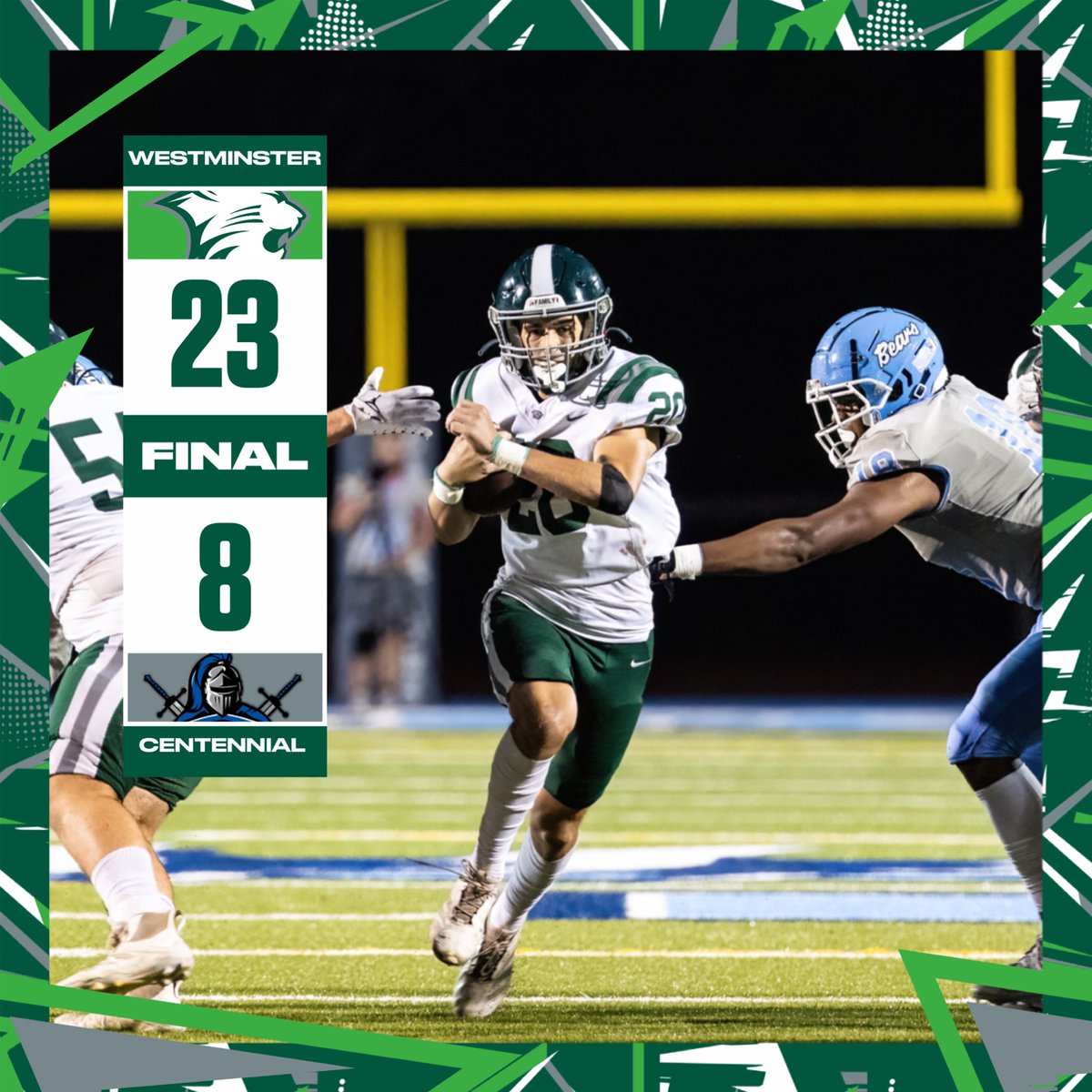 WCAT (@westminsterwcat) on Twitter photo The Cats are playoff bound! Westminster beat Centennial 23-8: bit.ly/wcatnfhs #GoCats
<a href="/scoreatlanta/">SCORE Atlanta</a> <a href="/High5Sports/">High5Sports</a> <a href="/11AliveSports/">11Alive Sports</a> <a href="/OfficialGHSA/">GHSA</a> <a href="/MaxPreps/">MaxPreps</a> <a href="/Wildcatfbatl/">Westminster Football</a> #gpbscores
<a href="/ps_nation_/">Prep Sports Nation</a> #fnl The Cats are playoff bound! Westminster beat Centennial 23-8: bit.ly/wcatnfhs #GoCats
<a href="/scoreatlanta/">SCORE Atlanta</a> <a href="/High5Sports/">High5Sports</a> <a href="/11AliveSports/">11Alive Sports</a> <a href="/OfficialGHSA/">GHSA</a> <a href="/MaxPreps/">MaxPreps</a> <a href="/Wildcatfbatl/">Westminster Football</a> #gpbscores
<a href="/ps_nation_/">Prep Sports Nation</a> #fnl