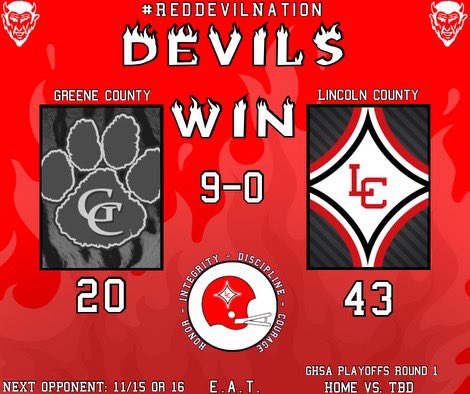 co_devils's tweet photo. REGION CHAMPS!!!!!!!! Your Red Devils win 43-20 over the Greene County Tigers!!! #RedDevilNation #GoBigRed #RD4L #RedDevilsFootball https://t.co/ygVI4Fw7wq