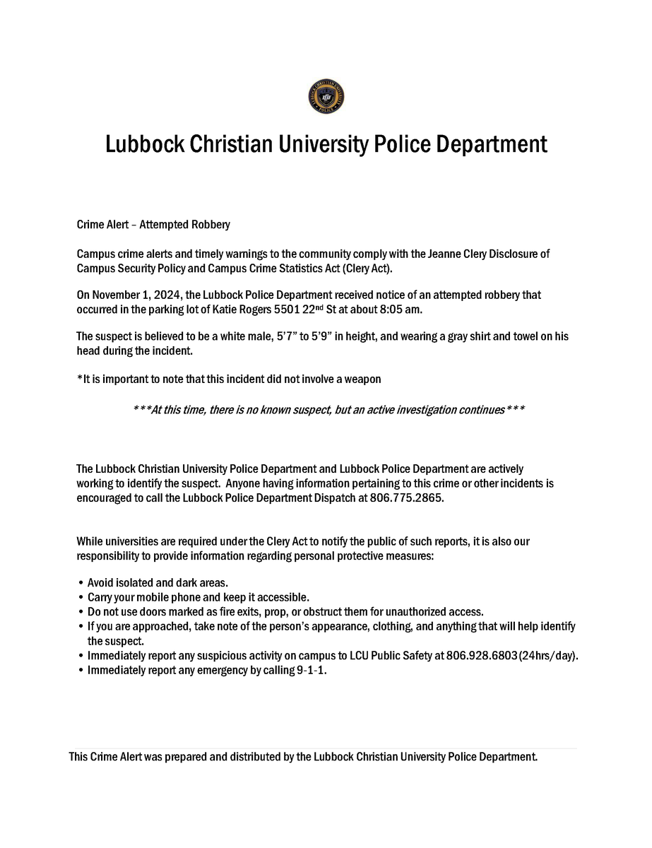 LCUDPS's tweet image. Crime Alert - 11.1.24