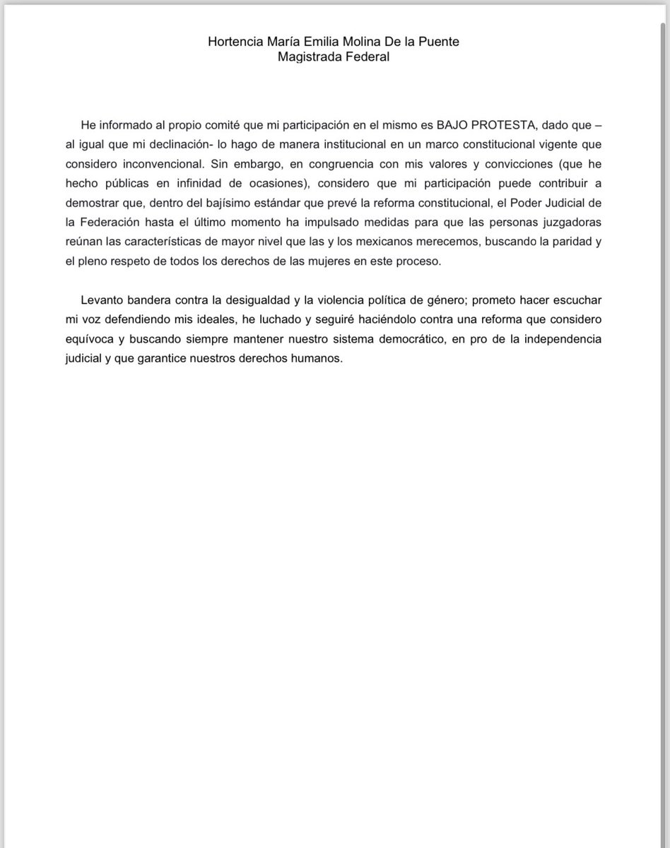 Sobre mi designación para formar parte del comité de evaluación del PJF