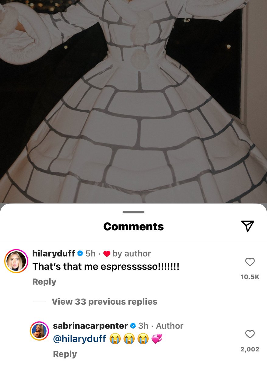 sabpantheress's tweet photo. hilary commented on sabrina’s post😭😭😭 https://t.co/H4VaBeXCFx