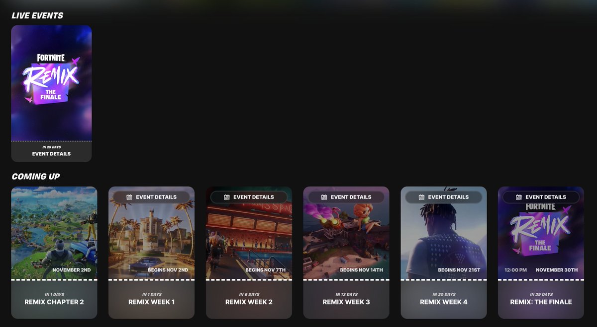 ETFNOfficial's tweet image. I&apos;ve made a page where you can take a look at all the weeks for Fortnite Remix Chapter 2 in order, with that week&apos;s information!