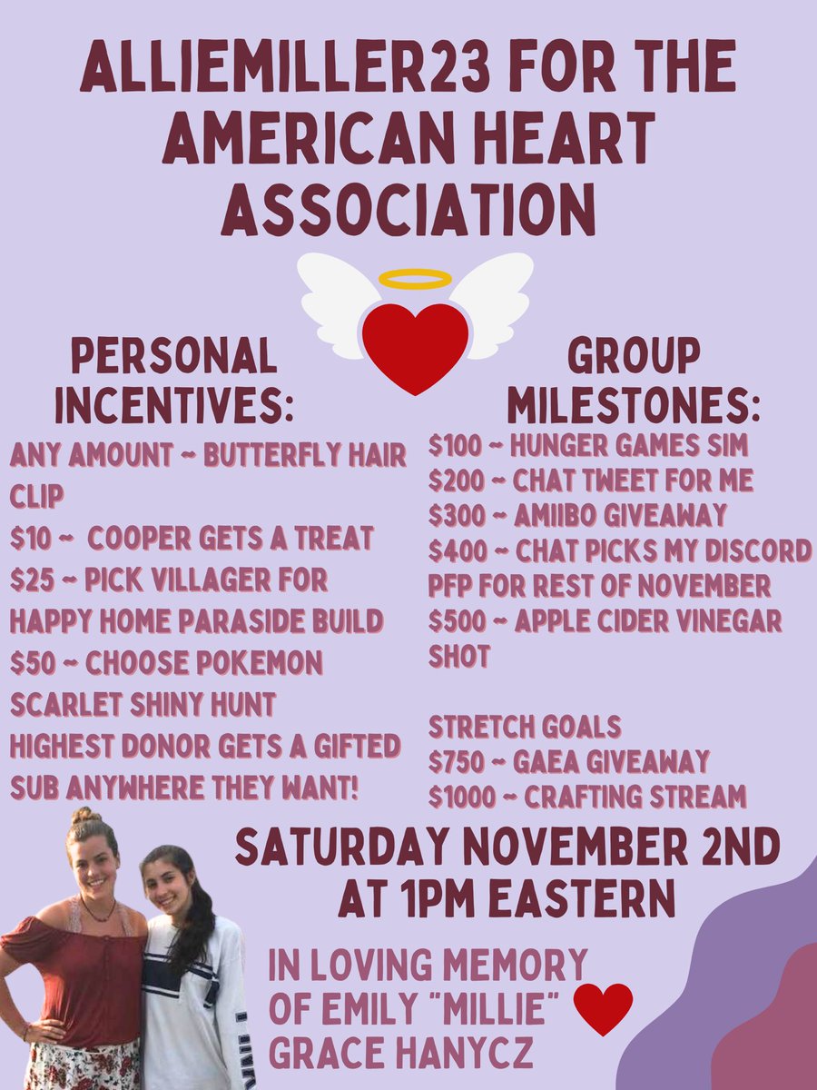 alloecrossing's tweet photo. tomorrow I will be hosting my 3rd annual @American_Heart @Heart_Liive charity event to honor the life or my best friend who passed when we were 18💜

i hope to see you all there!!! https://t.co/fRCM5SiZqr https://t.co/4fmbEeGtQk