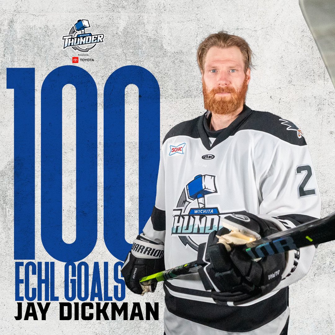 with the first goal in tonight’s game, Jay Dickman has secured 1️⃣0️⃣0️⃣ ECHL career goals! ⛈️

#DropTheHammer⚡️
