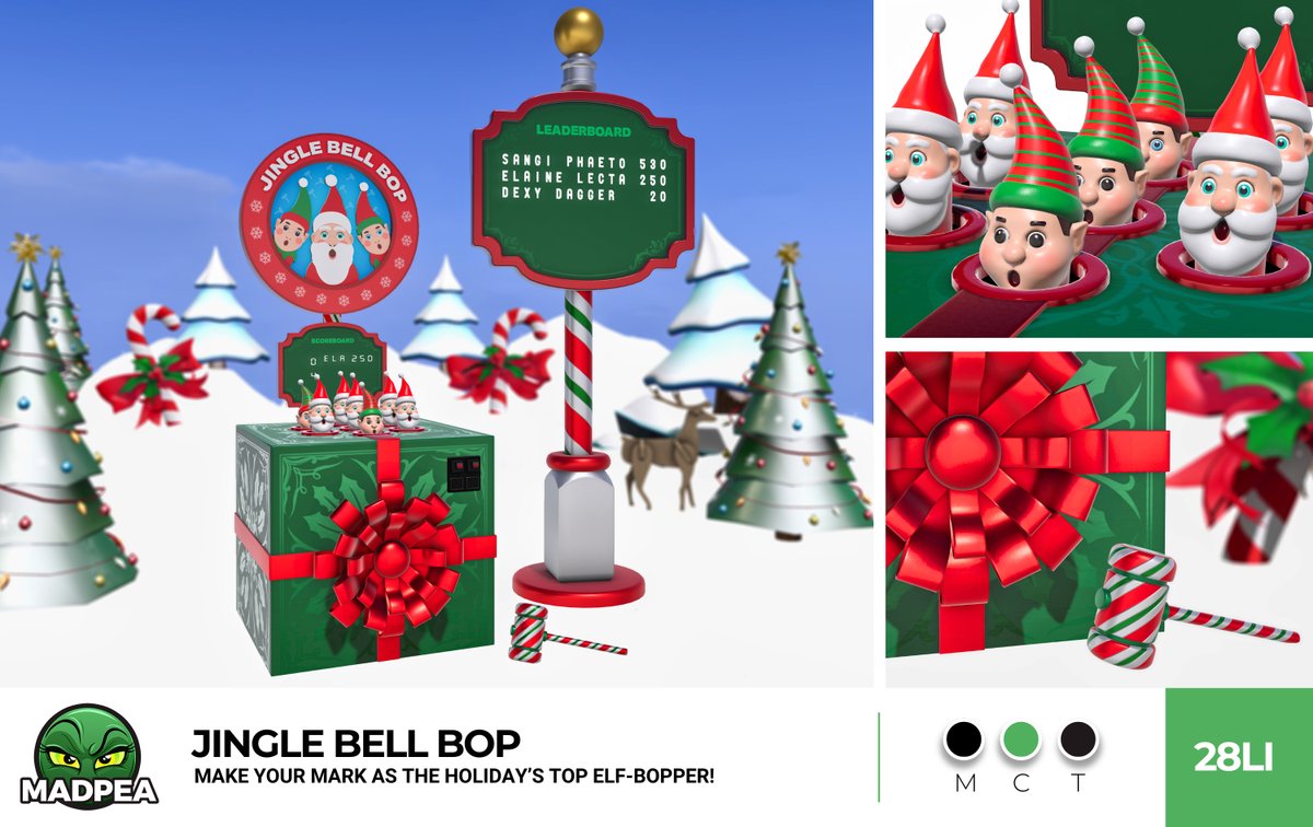 Jingle all the way with MadPea's Jingle Bell Bop! 🎉🎄 This festive whack-a-mole game has elves popping up faster than you can say "sleigh ride!" Ready to show off your skills? ✈️ Taxi: maps.secondlife.com/secondlife/FaM…
