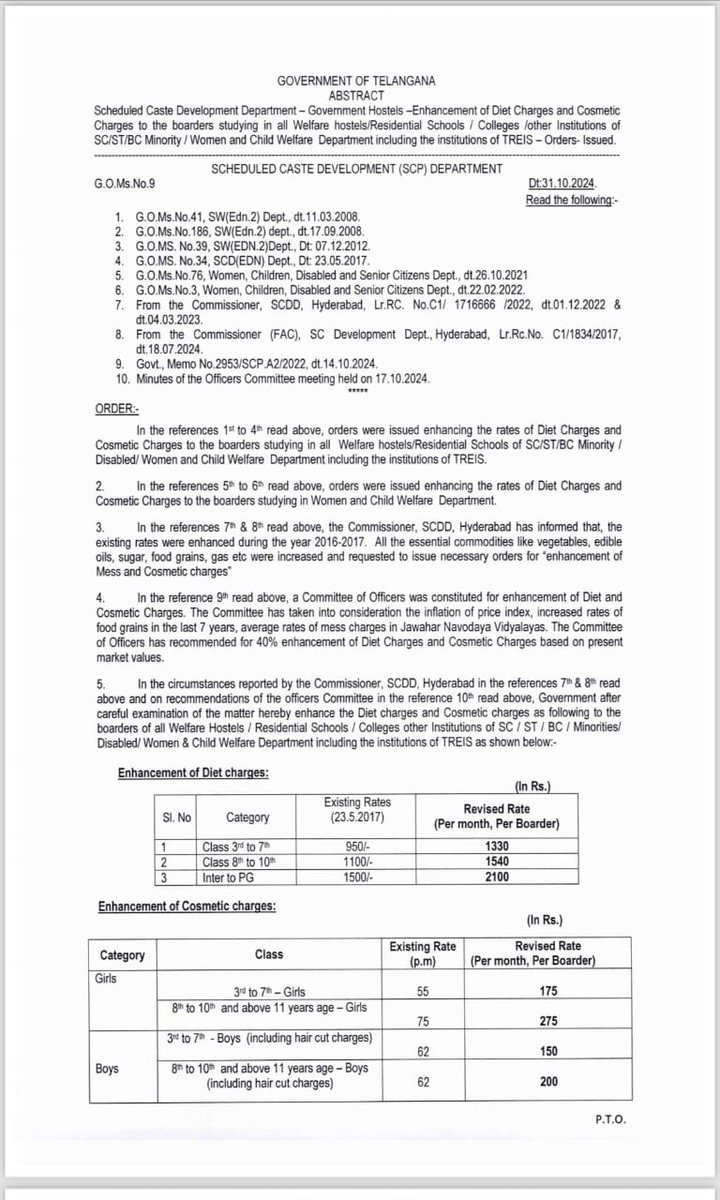 Collector_ADB's tweet photo. రాష్ట్రంలోని అన్ని ప్రభుత్వ వ‌స‌తి గృహాలు, ఎస్సీ,ఎస్టీ,బీసీ,మైనారిటీ వ‌స‌తి గృహాలు,తెలంగాణ గురుకుల విద్యా సంస్థ‌ల సొసైటీ (#TREIS) ప‌రిధిలోని విద్యార్థులకు డైట్,కాస్మొటిక్ ఛార్జీలను ప్రభుత్వం పెంచింది.
@TelanganaCMO 
@TelanganaCS 
@meeseethakka 
@Ponnam_INC 
@TGSWREIS 
@ttwreis 
@IASassociation 
@IPRTelangana 
@IasTelangana 
@DCsofIndia
