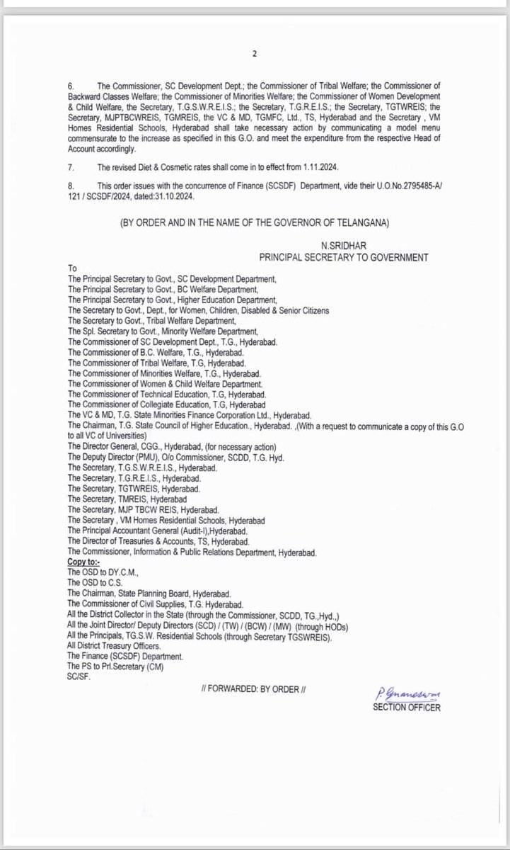 Collector_ADB's tweet photo. రాష్ట్రంలోని అన్ని ప్రభుత్వ వ‌స‌తి గృహాలు, ఎస్సీ,ఎస్టీ,బీసీ,మైనారిటీ వ‌స‌తి గృహాలు,తెలంగాణ గురుకుల విద్యా సంస్థ‌ల సొసైటీ (#TREIS) ప‌రిధిలోని విద్యార్థులకు డైట్,కాస్మొటిక్ ఛార్జీలను ప్రభుత్వం పెంచింది.
@TelanganaCMO 
@TelanganaCS 
@meeseethakka 
@Ponnam_INC 
@TGSWREIS 
@ttwreis 
@IASassociation 
@IPRTelangana 
@IasTelangana 
@DCsofIndia