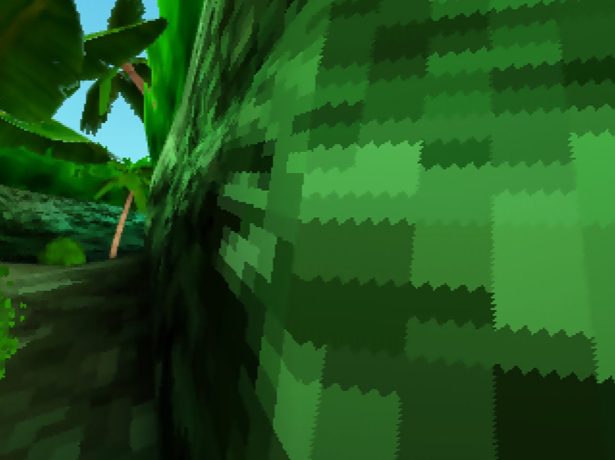 NakatiJa's tweet photo. For anyone wondering why N64 games used texture filtering despite how blurry it made surfaces look, the alternative often produced a very sawtoothy effect due to low UV precision. It's worth noting that the PS1 would look the same if it managed to support perspective correction https://t.co/hoZ8xU1qSo