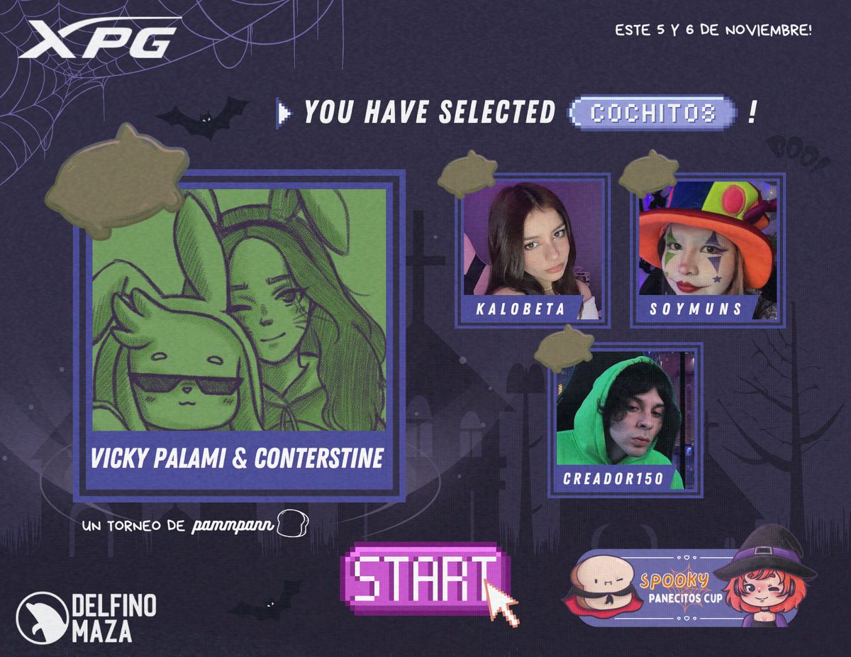 Equipo furro <a href="/vickypalami/">Vicky</a> y <a href="/Conterstine/">Conterstine</a>: Cochitos! Listos para la Spooky Panecitos Cup x XPG 👻🍞 Apoyalos este 5 de Noviembre! .˚⊹.🎃₊˚