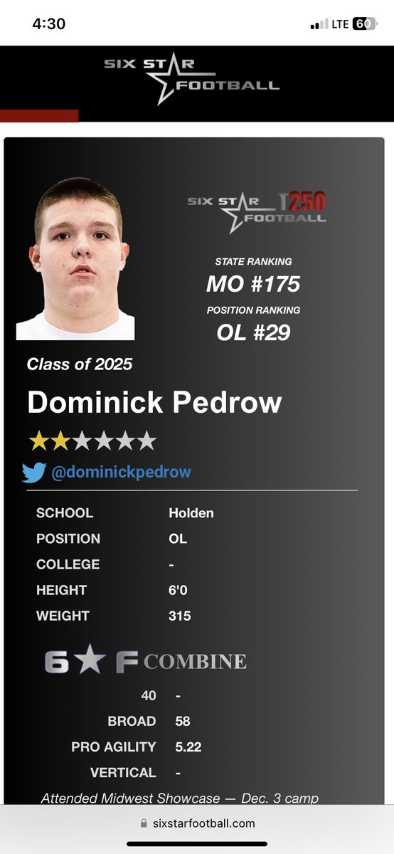 LFG baby!!! to be ranked thank <a href="/6starfootballMO/">Six Star Football | MISSOURI</a>  for the ranking they put on a great camp every year but  works not done yet still so much for improvement AGTG!!!  <a href="/WOWKCfootball/">WOWKC</a>  <a href="/PrepRedzoneMO/">Prep Redzone Missouri</a> <a href="/JPRockMO/">JP Rock</a> @MSMK_Fuzz