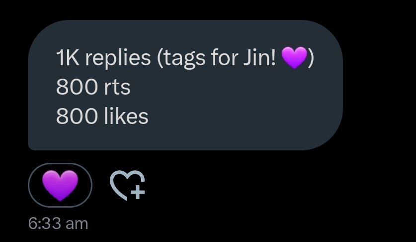 Hello ARMYYYYYYYYY!!!! 
I just got a RT Deal from <a href="/JM__Sparkle/">Charlotte⁷</a> ✨🎀
 
It goes on for 7 days so please help me 🥺🙏

1K replies (Tags for Jin)
600 rts 
800 likes

Qrts DON'T COUNT

You can use these tags!! 
#IllBeThereOutNow #IllBeThere #Jin_IllBeThere