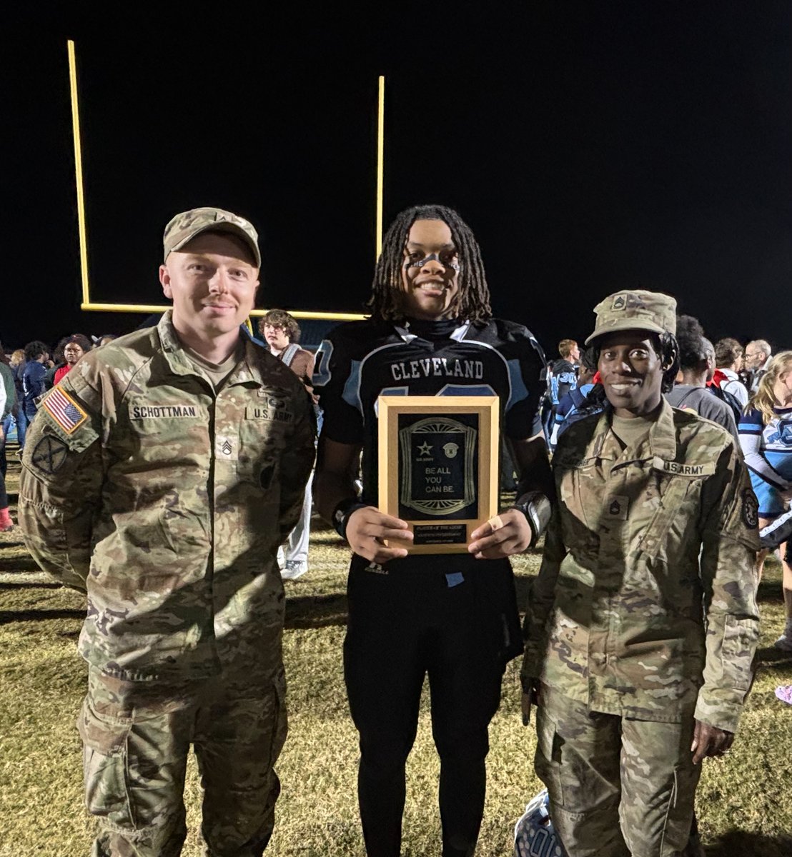 🎉Tonight’s Player of the Game is Cleveland’s Jackson Byrd presented by First Sergeant Melinda Gaither of the US Army #usarmy #beallyoucanbe #WRDCSports #FNR <a href="/usarmygarnernc/">usarmygarnernc</a> <a href="/TheOfficialCvHS/">Cleveland High NC</a> <a href="/cvhsftbl/">Cleveland Football</a> <a href="/CvHSRams_Sports/">Cleveland Rams Athletics</a>