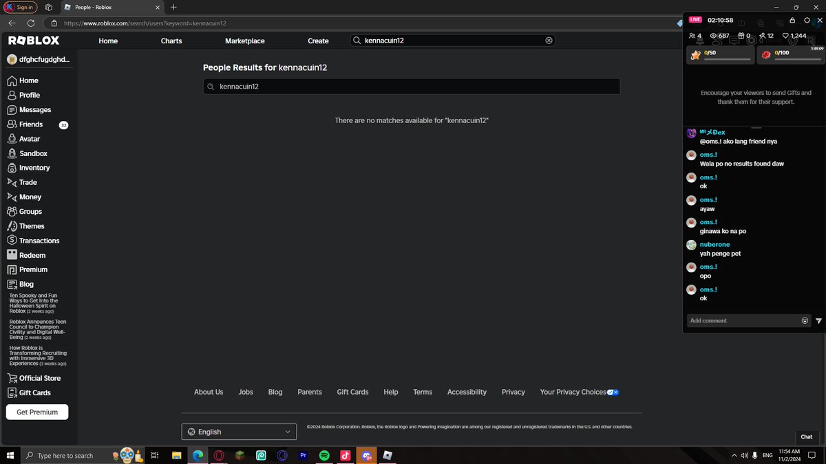 Kennacuin1231's tweet image. I think something is wrong today on roblox search people no result with my roblox account I think this new Issue today @SharkBloxYT @Roblox #Robloxissue