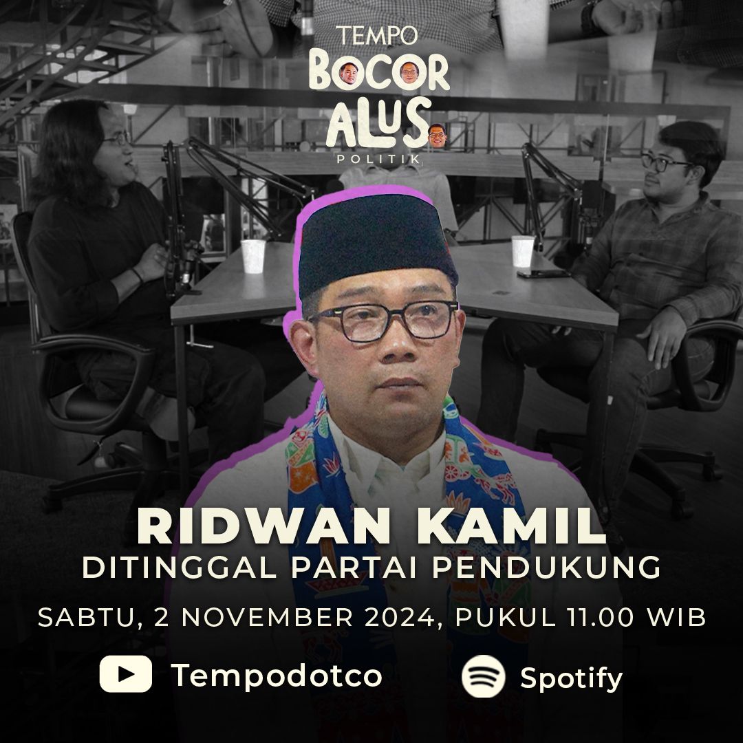 Ridwan Kamil Ditinggal Partai Pendukung

Ridwan Kamil ditengarai ditinggal oleh partai-partai pengusungnya. Tinggal PKS yang mati-matian memenangkan RK-Suswono.

Simak selengkapnya Program Bocor Alus Politik di Channel Youtube Tempodotco dan Spotify

Klik link