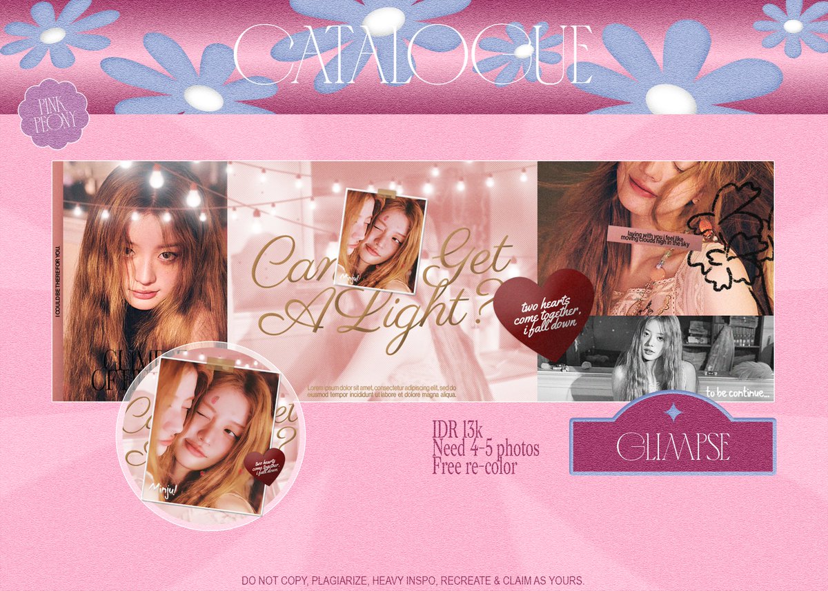 pinkapeony's tweet image. help RT please, thank u! #zonauang

ayo kenalan sama layout baru aku namanya 'GLIMPSE' 🌟 layout ini terinspirasi dari lagu Offonoff - Cigarette. jika ada kesamaan dengan BA lain kabarin aku ya! 🤩

aku juga mau cari model, prefer chara cowok &amp;amp; foto colorful, drop aja fotonya ya!