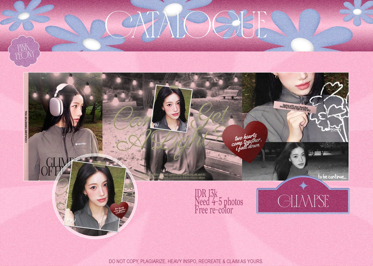 pinkapeony's tweet image. help RT please, thank u! #zonauang

ayo kenalan sama layout baru aku namanya 'GLIMPSE' 🌟 layout ini terinspirasi dari lagu Offonoff - Cigarette. jika ada kesamaan dengan BA lain kabarin aku ya! 🤩

aku juga mau cari model, prefer chara cowok &amp;amp; foto colorful, drop aja fotonya ya!