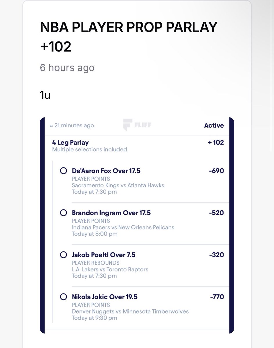 urfavoritepicks's tweet image. Cashhhh it NBA Player Prop Parlay (+102) 

LET ME KNOW IF YOU TAILED!!

SPECIAL DISCOUNT LINK DOWN Below!!

#gamblingx #gamblingtwitter #sdql #mlb #sportsbettingx #fliff #fanduel             #draftkings                                      #GamblingTwitter #SportsGambling…