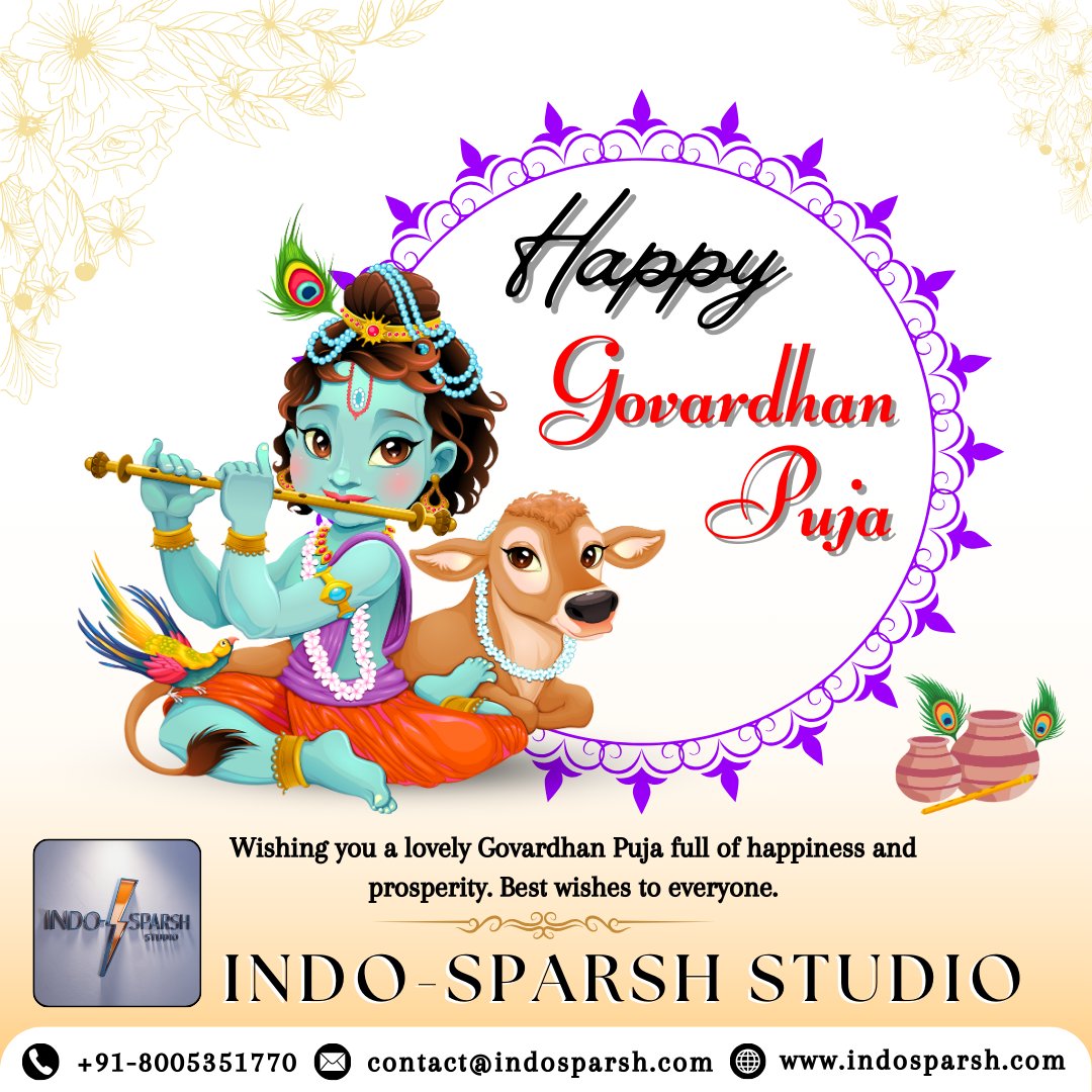 IndoSparsh's tweet photo. ✨ INDO-SPARSH STUDIO wishes everyone a joyous and prosperous Govardhan Puja! May Lord Krishna’s blessings bring peace, happiness, and success to you and your family on this auspicious day. 
📞 For Any Enquire, call us at +91-8005351770 !  
#govardhanpuja2024 https://t.co/WRmmDlWCeH
