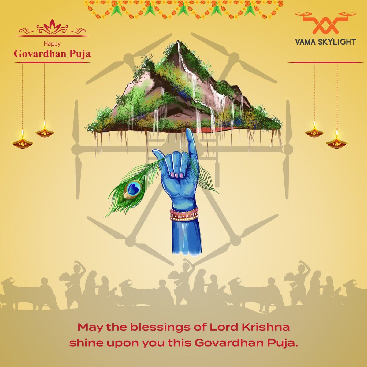 vamaskylight's tweet photo. On this auspicious Govardhan Puja, let’s celebrate the divine blessings of Lord Krishna and express our gratitude for nature’s bounty!
#vamaskylight #govardhanpuja #diwali2024 #drones https://t.co/VyhP3P73G0