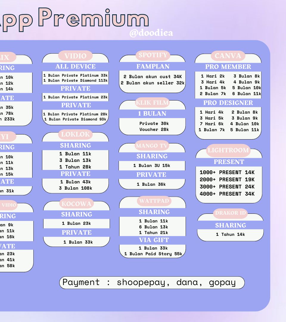 halooo gaisss, aku jual app prem. 
pricelist bisa cek gambar yaa ‼️#zonauang #zonaba #zonajajan

💵 gopay, spay, dana
📥 wa.me/+6285848373652