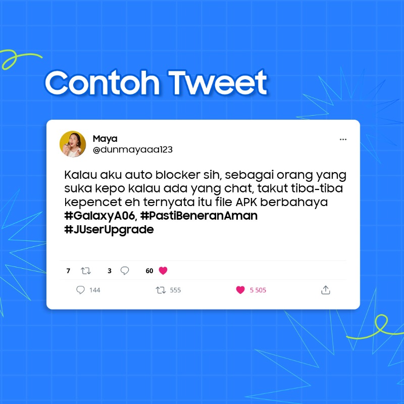 samsungID's tweet photo. 📢 PANGGILAN KEPADA PARA PENGGUNA GALAXY J

Saatnya kalian menangin Galaxy A06, dengan cara RT &amp; reply: 
Kalau punya HP yang sudah dilindungi Samsung Knox Vault, fitur keamanan apa yang gak sabar untuk kamu coba?

Sertakan #GalaxyA06, #PastiBeneranAman, #JUserUpgrade