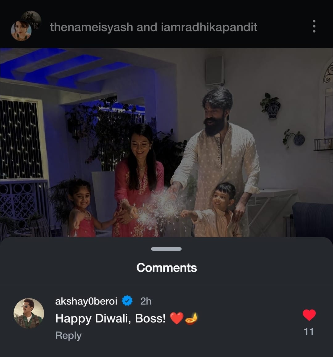 NameIsShreyash's tweet photo. Akshay Oberoi Deepavali wishes to Boss ♥️

#ToxicTheMovie @TheNameIsYash #YashBOSS https://t.co/ESap3Zeslv