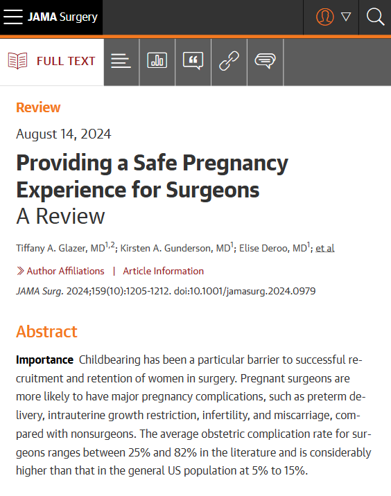 JAMA Surgery (@jamasurgery) on Twitter photo Most viewed in the last 7 days from <a href="/JAMASurgery/">JAMA Surgery</a>:
This Review describes the risks that pregnant surgeons may experience and proposes a policy for perinatal care of surgeons and surgical trainees.
ja.ma/48yaZZs Most viewed in the last 7 days from <a href="/JAMASurgery/">JAMA Surgery</a>:
This Review describes the risks that pregnant surgeons may experience and proposes a policy for perinatal care of surgeons and surgical trainees.
ja.ma/48yaZZs