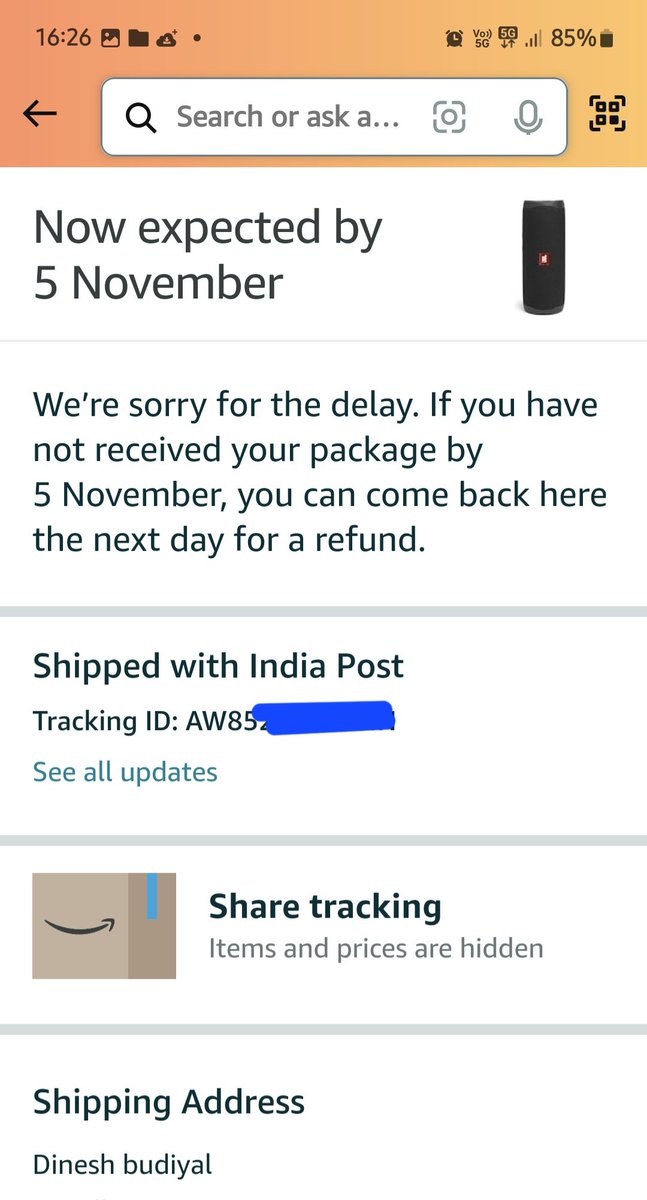 budiyald's tweet photo. ordered this package from Amazon on October 6th, and it’s still not here! Expected by November 5th… that’s a whole month for delivery! 😤 Amazon, this delay is beyond frustrating. Anyone else dealing with such long waits? #AmazonDelay #LateDelivery
@amazonIN @Flipkart https://t.co/EXarNz0MxV