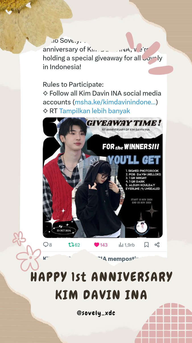 sovely_xdc's tweet photo. @KimDavinINA Happy 1st ANNIVERSARY KIM DAVIN INA 🎉
Smoga akunny smkin besar, smkin bnyk followersnya &amp; admin2ny sehat slalu! Trimakasih krna sll mmbrikan bnyk informasi tntg Davin &amp; Xodiac! Smngt trs dukung Davin &amp; Xodiac! We Love You Kim Davin 💚
#DAVIN #다빈 #XODIAC #소디엑 #GAkimdavinINA https://t.co/ysXM3Ugvag