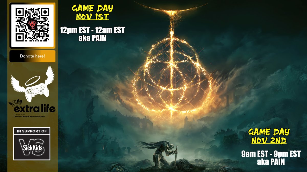 risen72's tweet photo. We. Are. LIVE!

Less than $100 from the $500 goal! Join the best donors in the world!  #ELDENRING Day 2 starts NOW!

Let's #ChangeKidsHealth w/@ExtraLife4Kids @ExtraLifeTO @sickkids!

Watch: https://t.co/EmYtwWnrOH (&amp; #Twitch!)
Donate: https://t.co/mr17H4TpP8
SHARE! https://t.co/0rMPCEOhWn