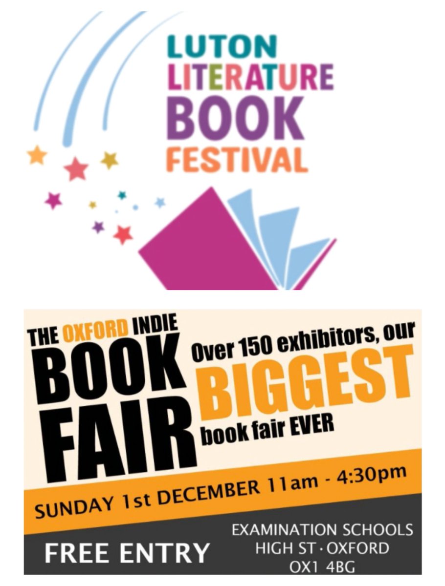 Excited to be exhibiting at two literature festivals over the next four weeks! 

On the 9th November we'll be at the @LutonLiterature and ost December you'll find us at the <a href="/OxIndieBookFair/">Oxford Indie Book Fair</a> 

Come along, meet our authors and pick up a signed copy of some of our new releases 📚