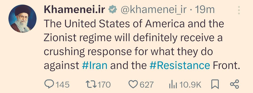 arsl71's tweet image. Ali Khamenei’s strong words to the U.S. and Israel reflect Iran’s strengthened position in the Middle East. The #ResistanceFront’s unity and strategic alliances have boosted their resilience. #Iran #MiddleEast