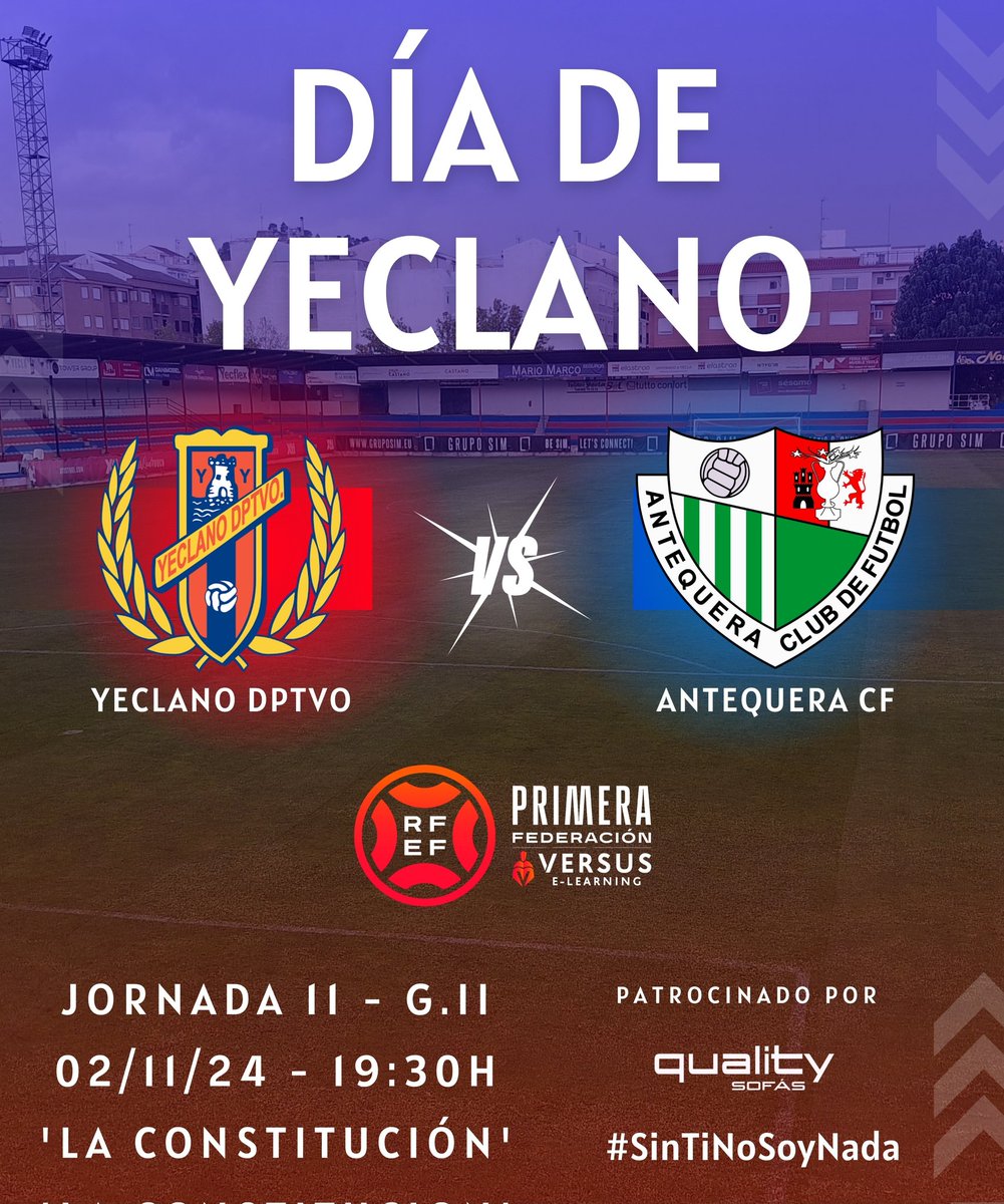 Yeclano_dptvo's tweet image. 💙 #DíaDeYeclano ❤

📍🏡 ¡Último reto del Tourmalent recibiendo en Yecla al @AntequeraCF, tras esta semana donde nos hemos recorrido la Península de este a oeste y de norte a sur! 💪🚍

@fef_tv 📺
#QualitySofás 🤝
#GraciasAfición 📢
#YeclanoAntequera ⚔️
#SinTiNoSoyNada 🔵🔴