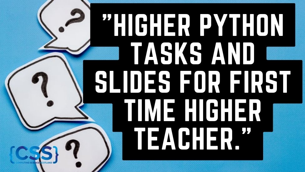 CompSciScot's tweet photo. A first time Higher teacher is looking for help with SDD slides and Python tasks? Can anyone help?
#cssconnect https://t.co/evm0MefSct