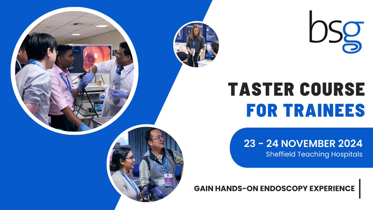 BSG (@britsocgastro) on Twitter photo The <a href="/BSGTrainees/">BSG Trainees</a> Taster Course is only 3️⃣ weeks away, kicking off on 23 - 24 November at Sheffield Teaching Hospitals!
Get hands-on and receive a practical introduction to #endoscopy practice, make sure you join us for the casual dinner social on the evening of 23 November 🍴 The <a href="/BSGTrainees/">BSG Trainees</a> Taster Course is only 3️⃣ weeks away, kicking off on 23 - 24 November at Sheffield Teaching Hospitals!
Get hands-on and receive a practical introduction to #endoscopy practice, make sure you join us for the casual dinner social on the evening of 23 November 🍴