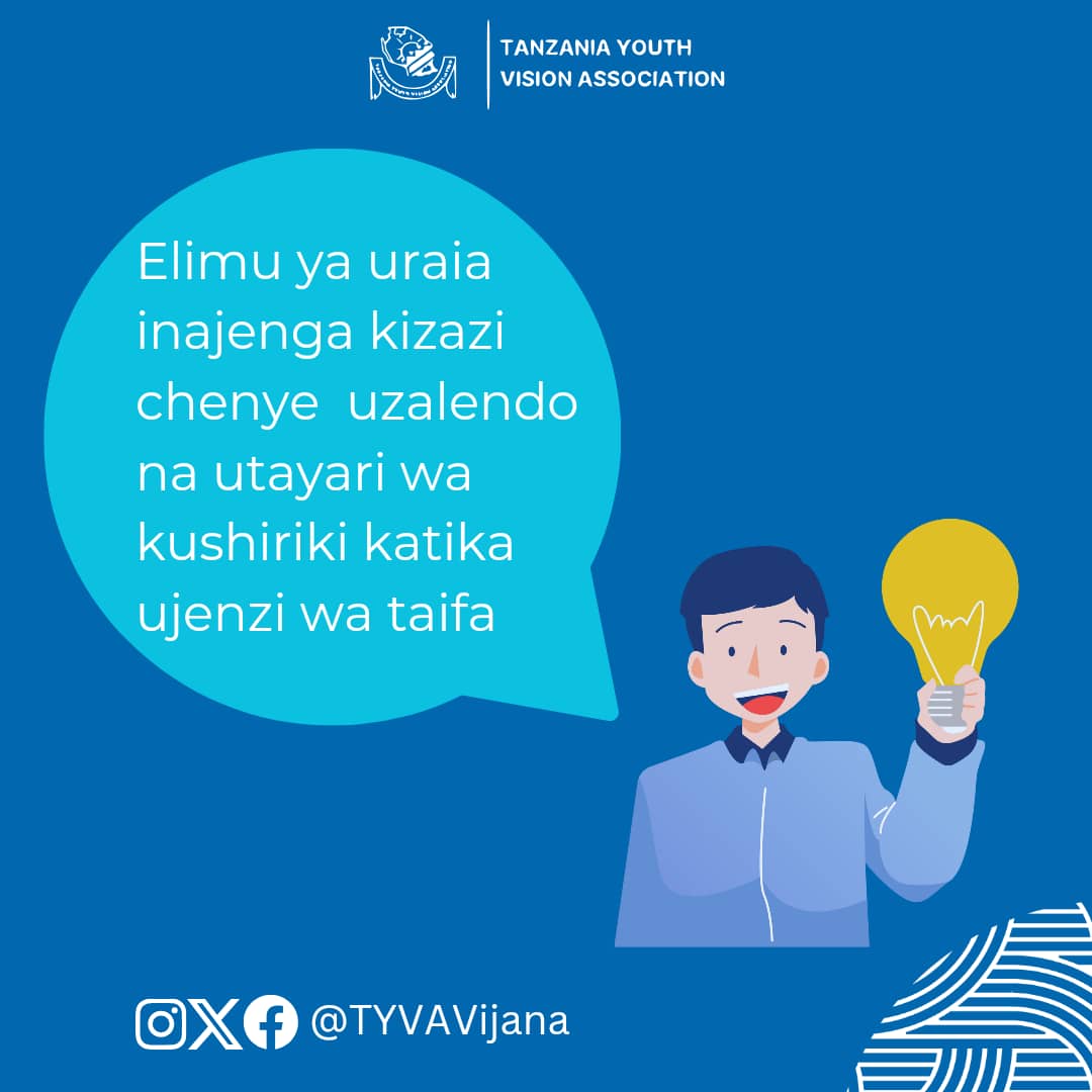 TYVAvijana's tweet photo. Vijana wenye uelewa wa haki na wajibu wao wanaweza kutetea haki za kijamii na kiuchumi, kupunguza pengo la usawa na kuondoa unyanyasaji katika jamii. 
#ElimikaWikiendi 
#HojaZetu 
#VijanaMakini 
#KijananaUchaguzi https://t.co/pSBI2mIoet