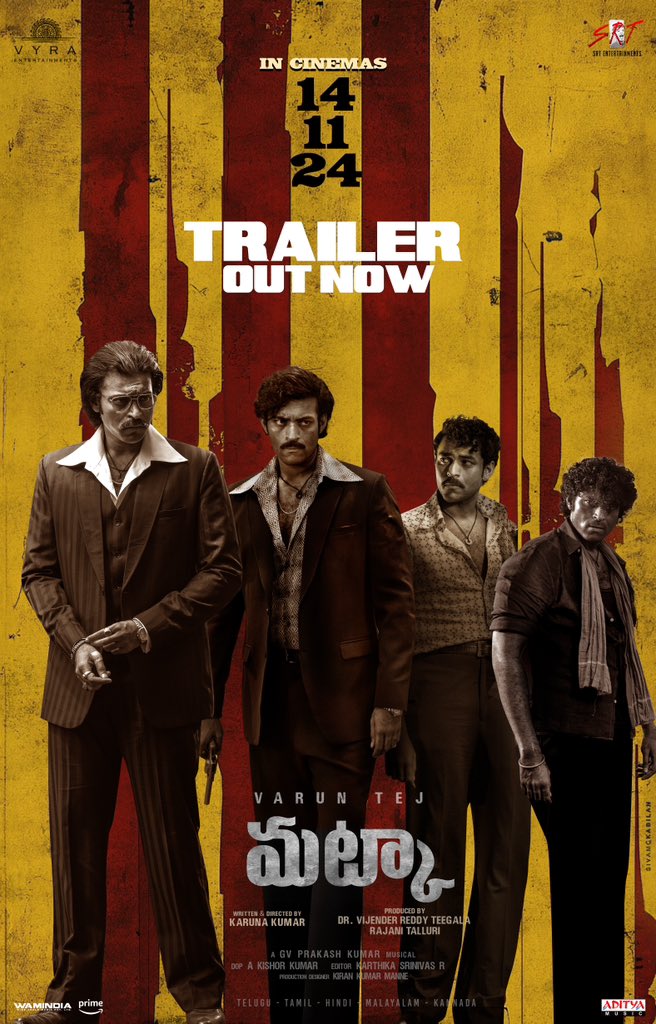 IAmVarunTej's tweet photo. In a game ruled by greed, 
only blood can pay the price. 
Witness the rise of a Vasu.🔥🔥🔥

https://t.co/qs3czwc8du

#Matkatrailer out now!
#MATKAonNOV14th https://t.co/6G1bcK9bsi
