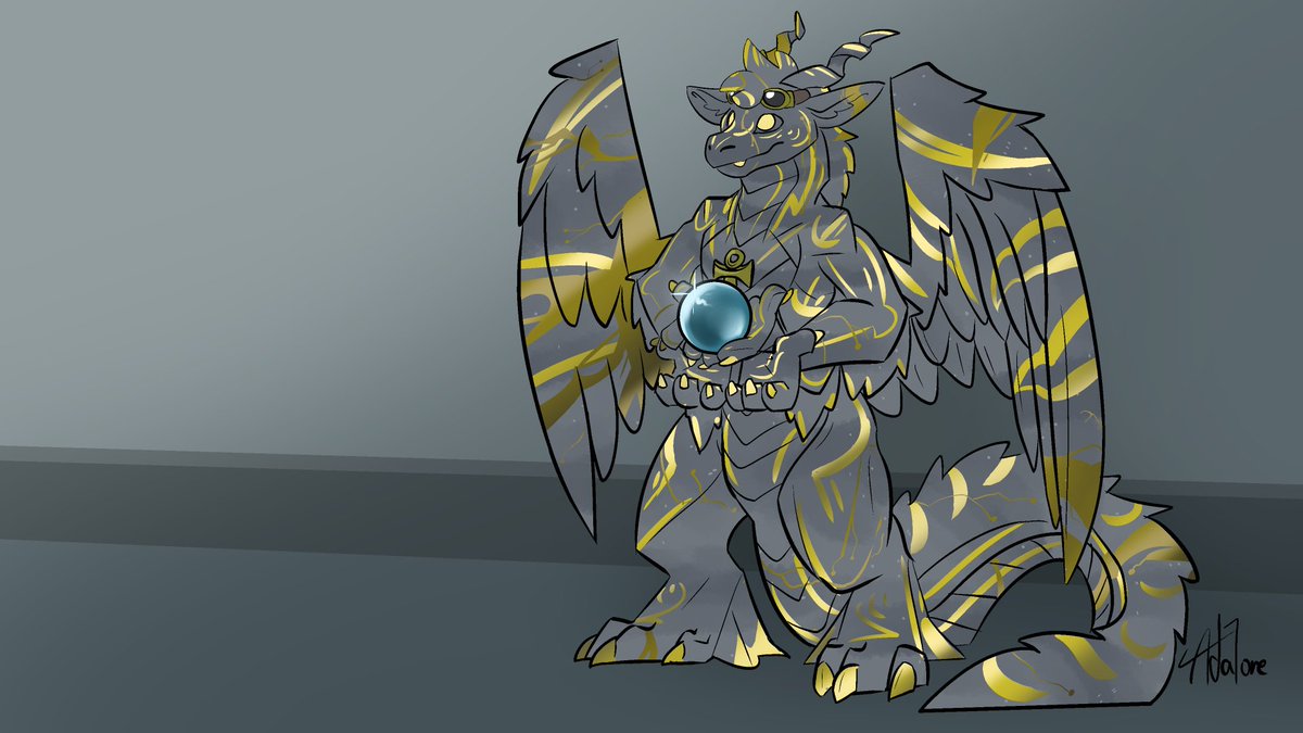 A sequal to x.com/AiryuuDragon/s…
Someone found Ebony, stuck him together and animated him as a Lapidean golem!  He's not sure what to do with this orb though.  Don't want someone else getting turned into a display piece... Art by <a href="/Adalore1/">Adalore🐀 (Commissions Open)</a>
