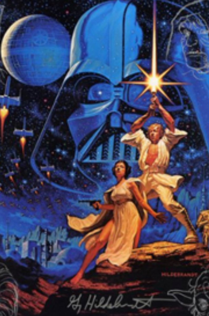 MrChuckD's tweet photo. I Never saw and still have not seen any STAR WARS film or anything. However in 1977 I hung this on my bedroom wall and immediately became a  Hildebrandt fanatic wanting to become a illustrator. https://t.co/dFO08NTslA