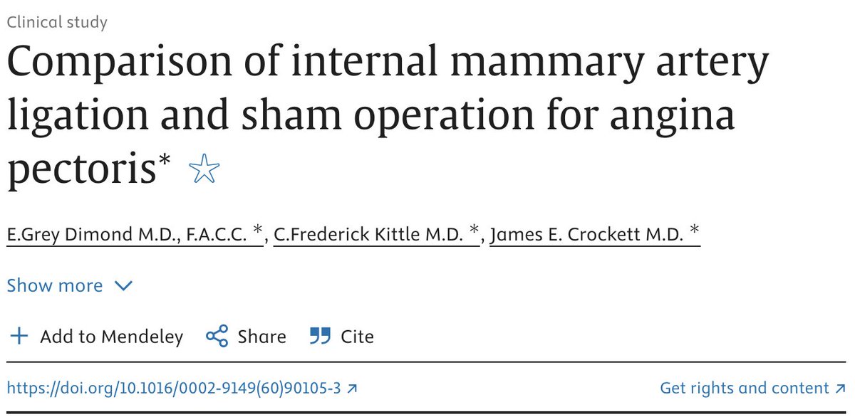 While researching for our book, we found a pivotal 1960 study debunking the belief that tying off mammary arteries could prevent heart attacks. The paper is still beyond a #paywall. Such perpetual paywalls  are a serious barrier to knowledge! shorturl.at/503i7 #OpenAccess