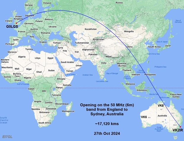 17,000km+ opening on the 50 MHz band from the UK to Sydney, Australia - 27th Oct 2024... ei7gl.blogspot.com/2024/11/17000k…