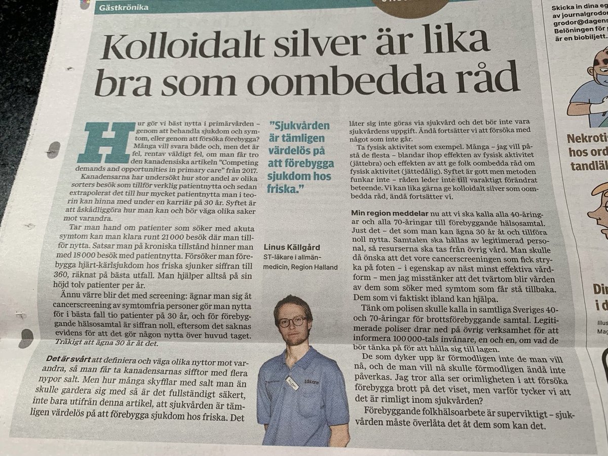 En mycket mycket bra artikel om varför sjukvården inte bör prioritera förebyggande arbete. Läs!