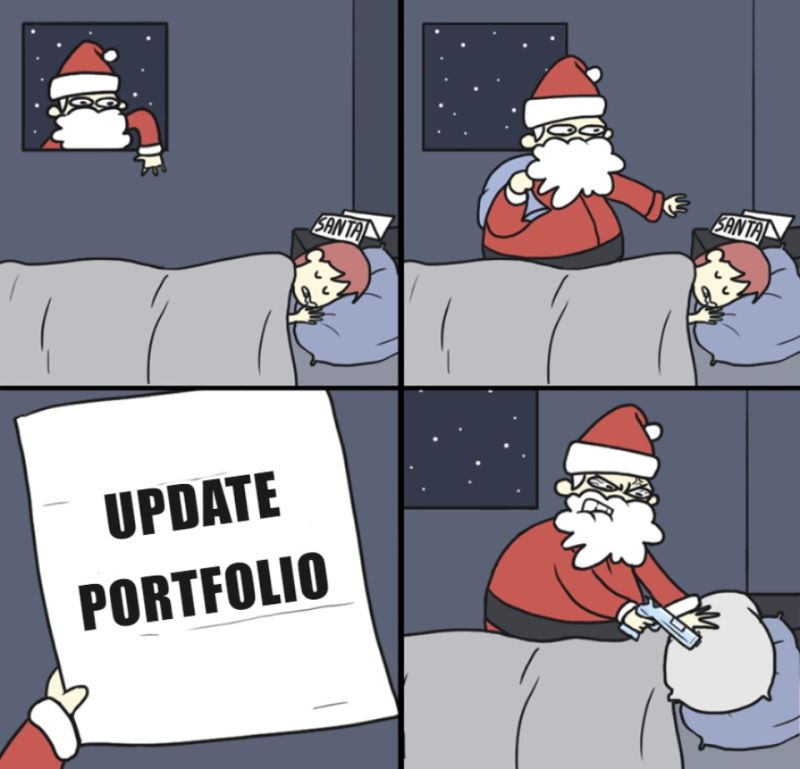 🎅 Santa’s had enough! 😆

Let’s be honest—updating your portfolio is always at the bottom of the list. You keep pushing it, hoping it’ll magically do itself. 

So, maybe it's time to stop dreaming about updating it and just do it—before Santa shows up to call you out! 😂