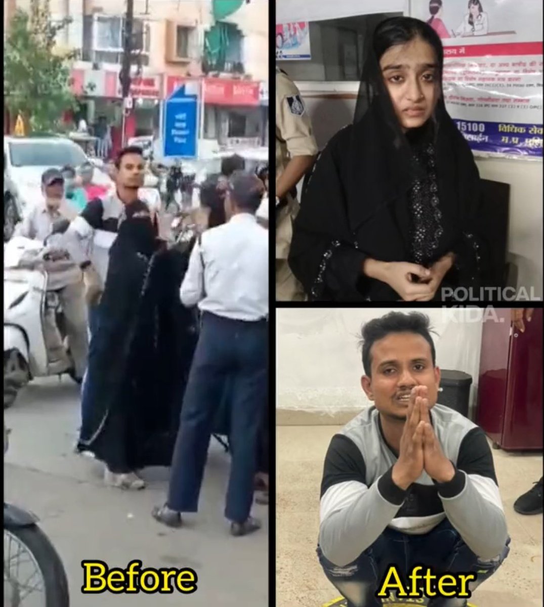 🚨 Burqa-clad woman attacked on-duty traffic policeman in an undated viral video.

Her accomplice Sohail also joined her.

The traffic policeman had just stopped the woman and her accomplice who were violating the traffic rules while riding the bike.

Traffic Policeman somehow