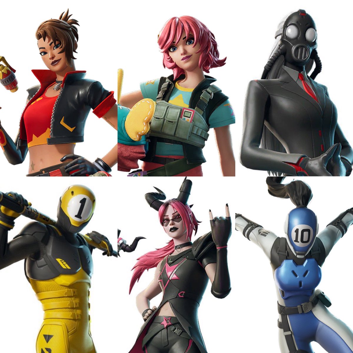D3NNI_yt's tweet photo. I just realized none of these are mashup skins like we got in CH1 OG… bc they’re all just REMIXES of their original.. bc it’s called Chapter 2 “REMIX” 😭