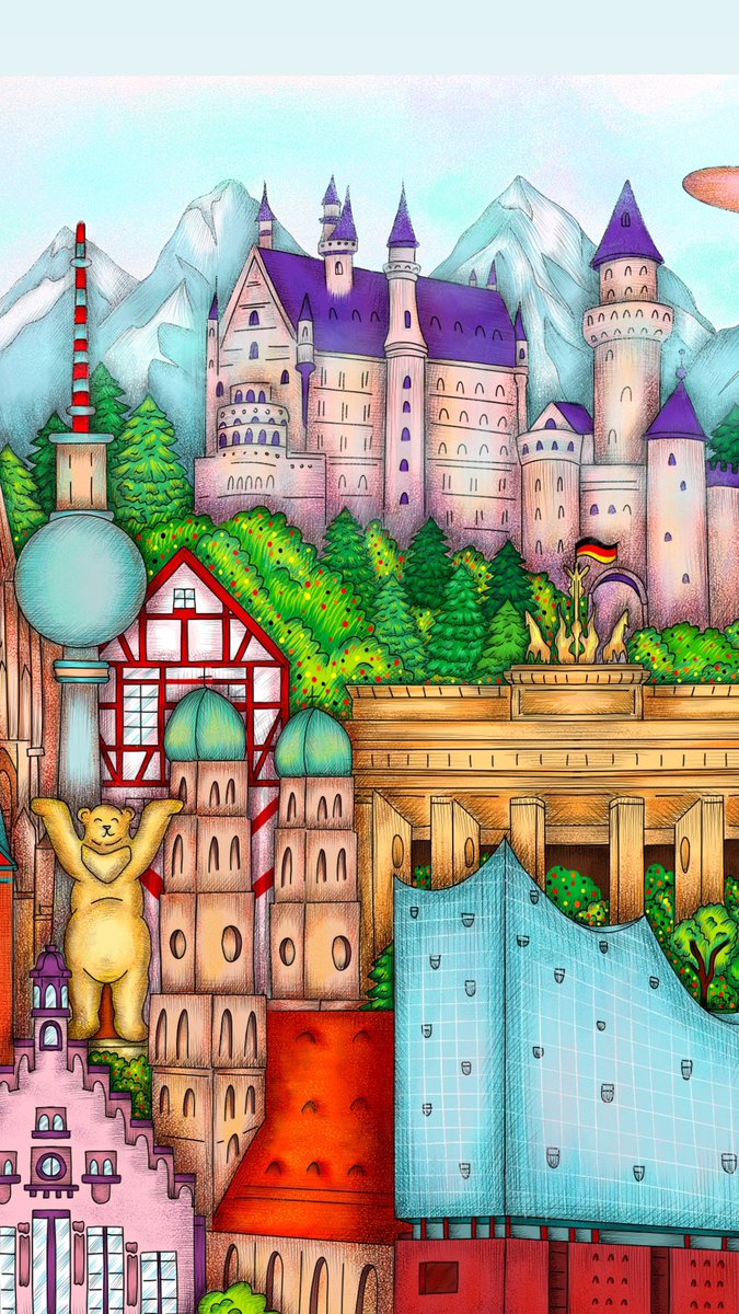 Sneak peek at the cover of my 6th coloring book, “Travel through Germany”. 🇩🇪 

I’ve just started working on this one and I am enjoying so much. The cosy season just started here in Germany and I feel so inspired. 🧡

Release date is January 2025. 🎨
Happy weekend friends! ❤️