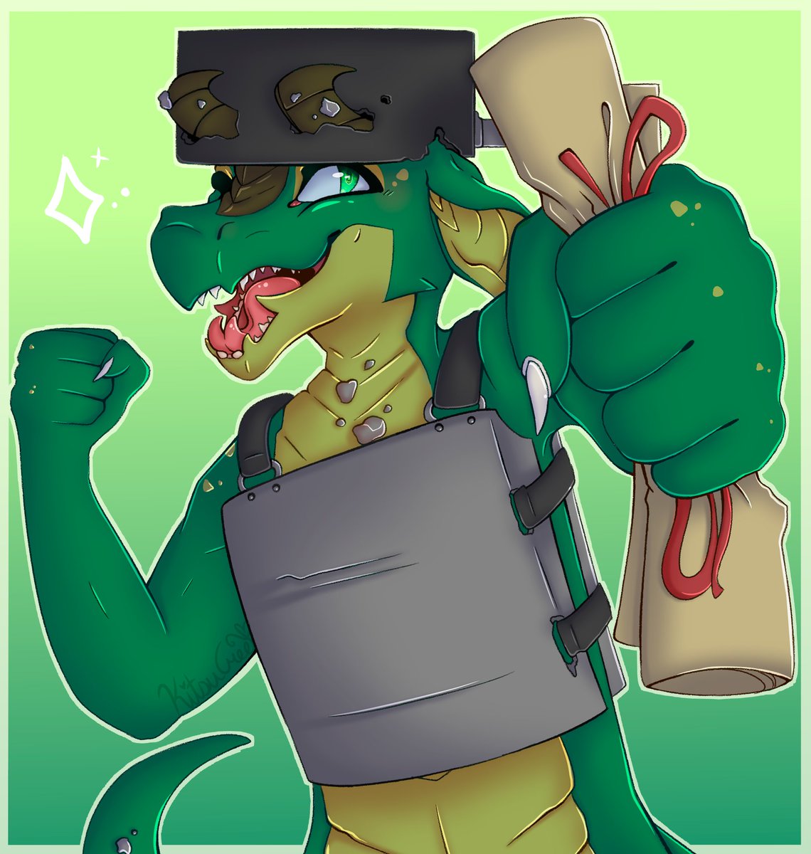KitsuCreations's tweet photo. Meet Shrap the Kobold!!!
A Goofy little fellow who serves as a messenger for the Delvers of the Beast World. Equipt with a pot helmet and sheet metal armor. How he's still alive? The world may never know!!!
#furry #dnd #kobold #furryart #beastworld #delversguide https://t.co/36M0JM1zHP
