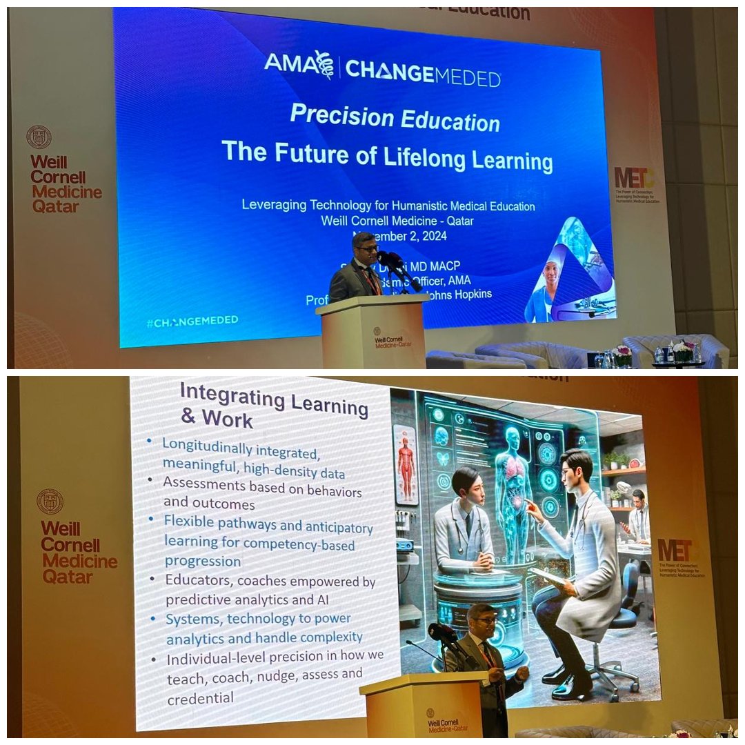 CPD Weill Cornell Medicine-Qatar (@cpd_wcmq) on Twitter photo The first speaker of #METC 2024 is Dr <a href="/sanjayvdesai/">Sanjay Desai</a>, Chief Academic Officer <a href="/AmerMedicalAssn/">AMA</a> and Professor of Medicine <a href="/JohnsHopkins/">Johns Hopkins University</a> & <a href="/HopkinsMedicine/">Johns Hopkins Medicine</a>. His talk on Precision Education: The Future of Lifelong Learning in Medicine will help participants identify barriers to The first speaker of #METC 2024 is Dr <a href="/sanjayvdesai/">Sanjay Desai</a>, Chief Academic Officer <a href="/AmerMedicalAssn/">AMA</a> and Professor of Medicine <a href="/JohnsHopkins/">Johns Hopkins University</a> & <a href="/HopkinsMedicine/">Johns Hopkins Medicine</a>. His talk on Precision Education: The Future of Lifelong Learning in Medicine will help participants identify barriers to