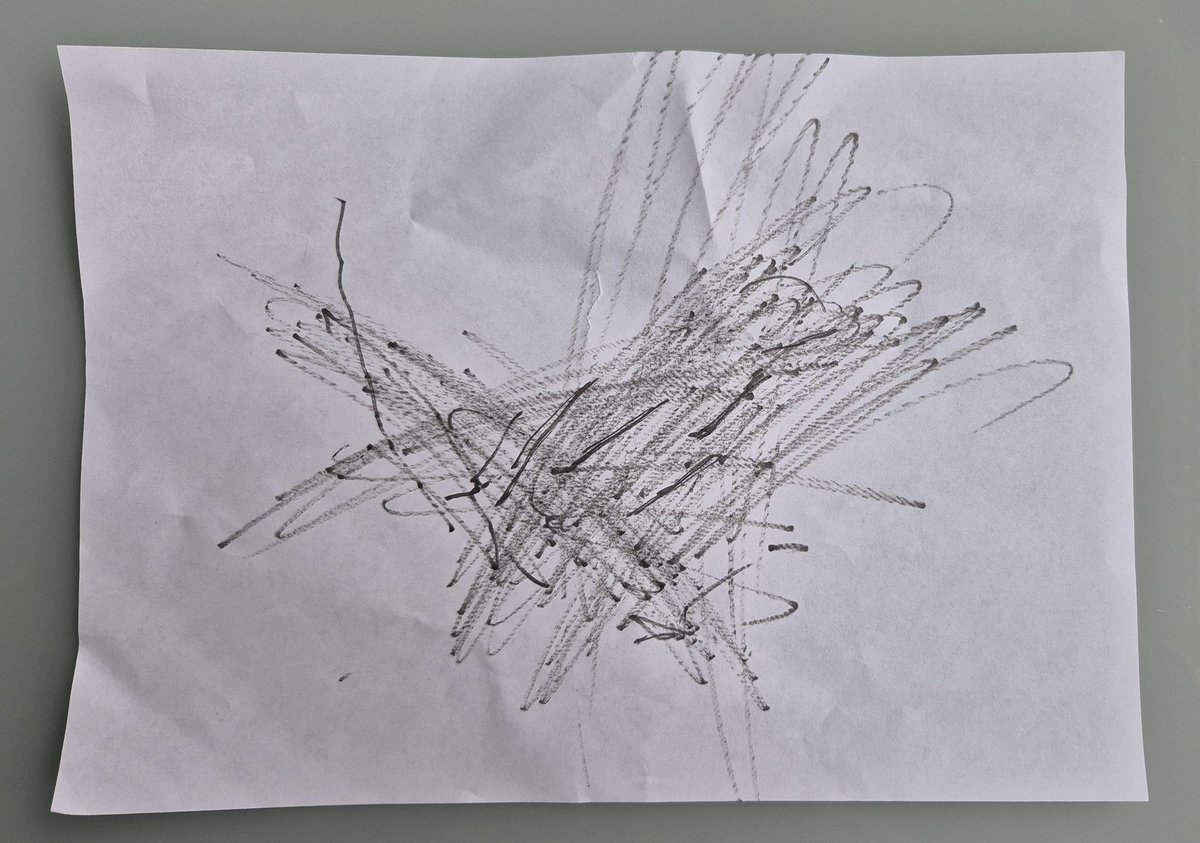 De eerste "tekening voor opa".
Volgens mij voelt mijn bijna 3 jaar jonge kleindochter zich aangetrokken tot het expressionisme.